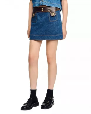 Mini Denim And Leather Skirt