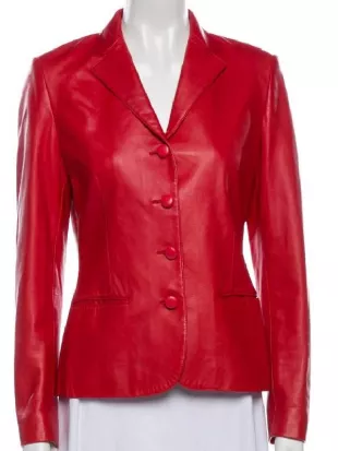 His and Hers S1 Tessa Thompson Red Leather Blazer