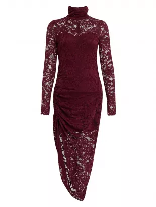 Iria Floral Lace Midi-Dress in Dark Red