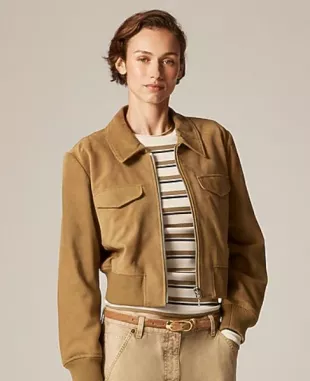 Collection Cropped Flight Jacket in Suede