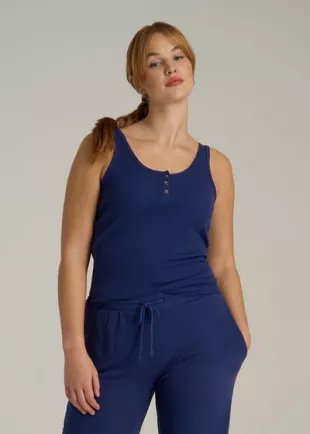 Navy Blue Waffle Knit Henley Tank