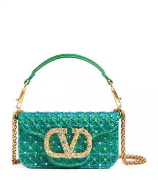 Loco Small Embroidered Shoulder Bag in Green