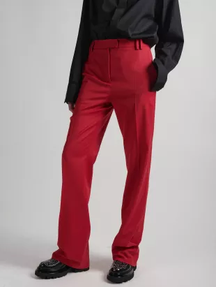 Bui Red Wool Gabardine High-Waisted Suit Trousers