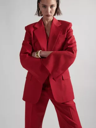 Bui Red Stretch Wool Gabardine Suit Jacket