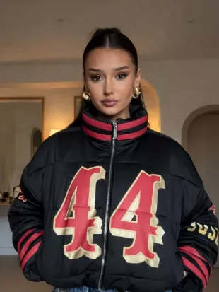 Kristin Juszczyk 49ers 2026 Black Puffer Jacket