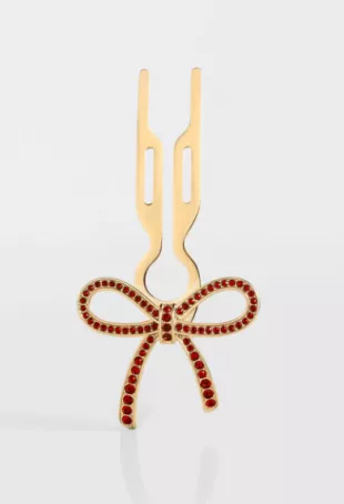 Nº1 Hairpin Ribbon Siam Red Swarovski Crystals Yellow Gold Finish