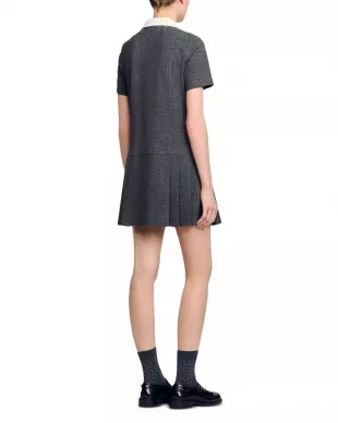 Short Pleated Dress with Rhinestones