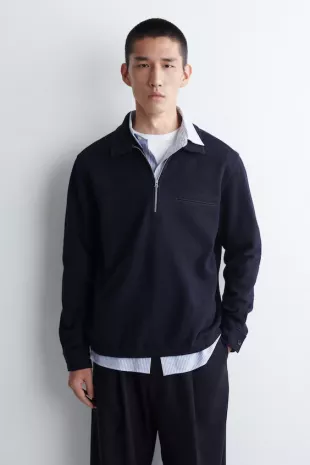 Boiled Wool Zip-Up Polo Sweater