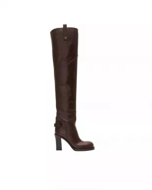 Leather Cavalier Thigh-high Heel Boots