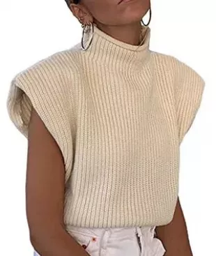 Turtleneck Sweater Vest Shoulder Pad Sleeveless