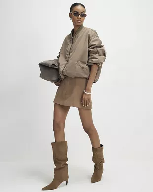 Beige Suede Seam Detail Mini Skirt