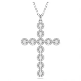 Insigne Pendant Mixed Cuts, Cross, White, Rhodium plated