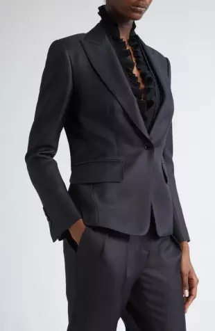 Wool & Silk Twill Single Breasted Blazer