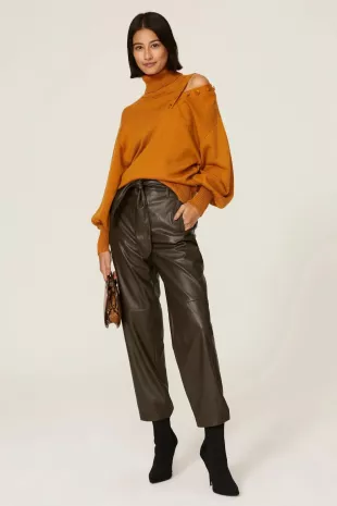 Tie Front Faux Leather Pants