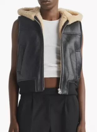 Robbie Hooded Genuine Shearling Vest