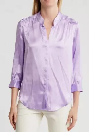Brisbane Three-Quarter Sleeve Silk Button-Up Shirt