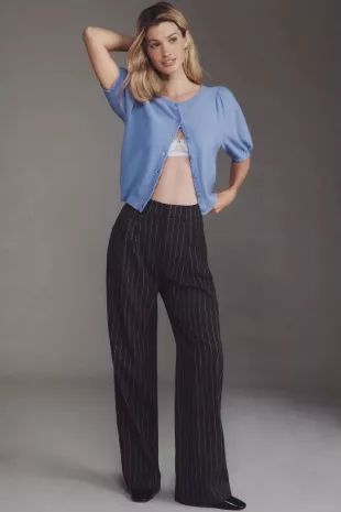 Puff-Sleeve Cashmere Cardigan Sweater