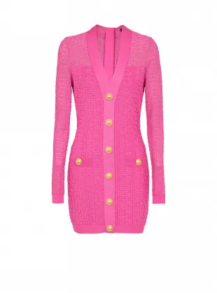 Button-embellished Ribbed Knit Mini Dress