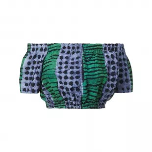 Green Mixed Print Off-the-Shoulder Crop Top