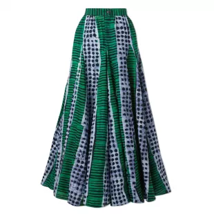 Green Mixed Print Midi Skirt
