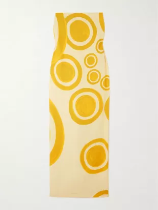 Yellow Printed Strapless Maxi Dress