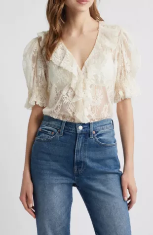 White Lace Short Sleeve Top