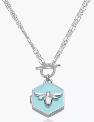 Blue Enamel Bee Locket Necklace.