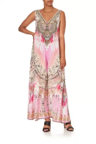 Pink Crystal Embellished Printed Sleeveless Jumpsuit.