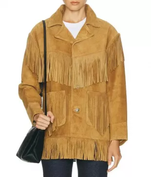 Beige Fringe Suede Jacket