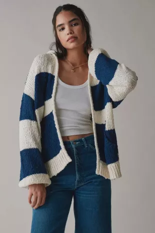 Tyler Oversized Striped Knit Hooded Cardigan