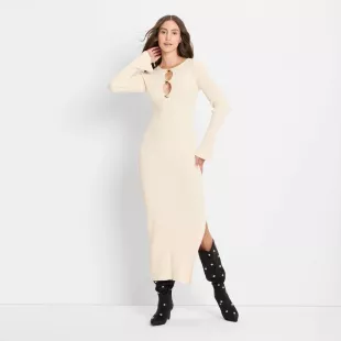 Future Collective Cream Ribbed Maxi Dress
