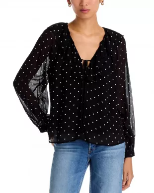 Honora Polka-Dot Chiffon Blouse