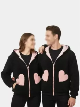 Valentine Day Couples Matching Pink Hearts Hoodie