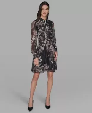 Printed Crinkle Chiffon Collared Shirt Dress