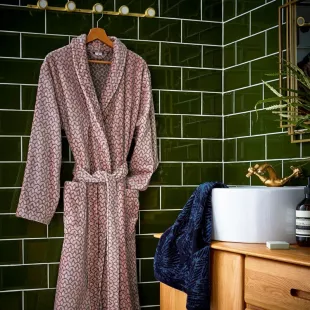 Cotton Blend Velour Mid-Calf Bathrobe with Pockets