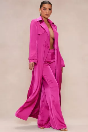 Gabriella Satin Trench Coat And Pant Set