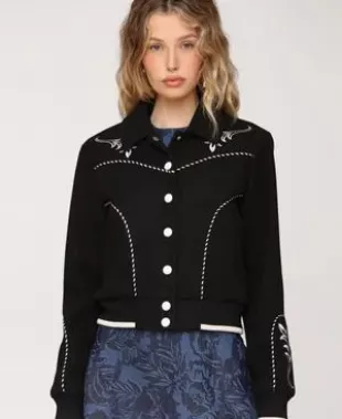 Western Bomber Piping and Embroidery Jacket