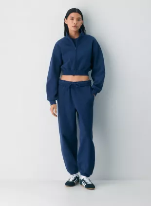 Cozy Sweatfleece Boyfriend Mock Crop Zip-up