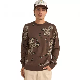 Mohair Paisley Knit Sweater in Tobacco