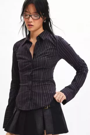 Leilani Slim Button Up Shirt in Black Stripe