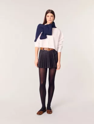 Layered-effect Pleated Denim Shorts