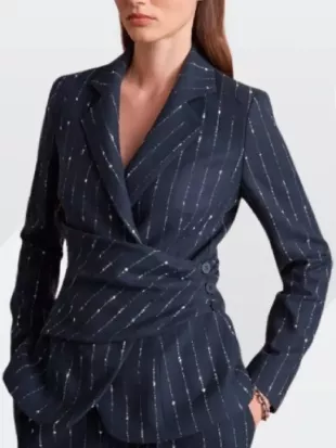 Y&R 2026 Nikki Newman Pinstripe Wrap Blazer