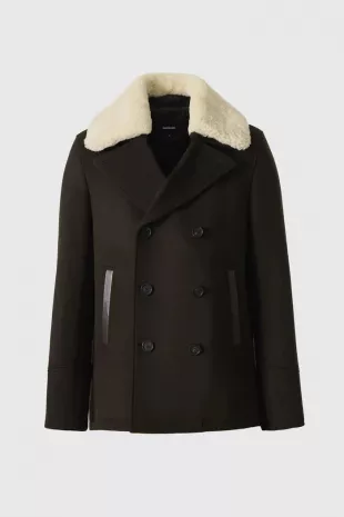 Cole Wool Double-breasted Jacket with Shearling Collar