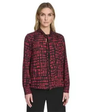 Tie-Front Printed Blouse in Cranberry Multi