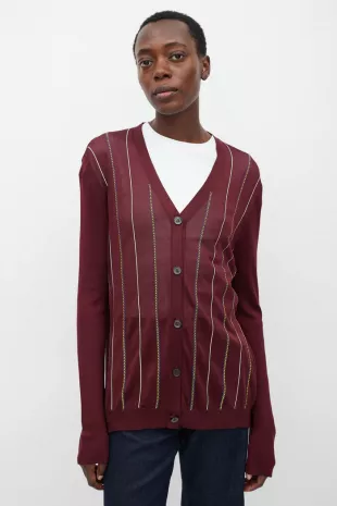 Burgundy & Multi Silk Stripe Cardigan