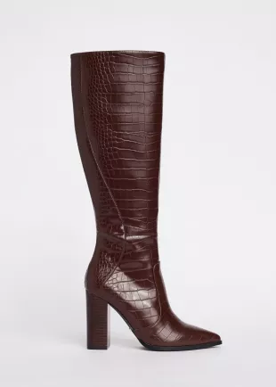 Croc Print Faux Leather Boots