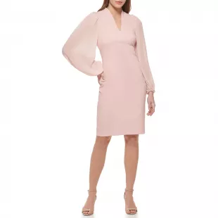 Long Sleeve V Neck Stretch Crepe Bodycon Dress