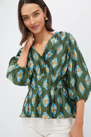 Olive and Aqua Diamond Maisy Blouse