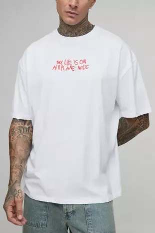 Tall Oversized Airplane Mode Slogan T Shirt