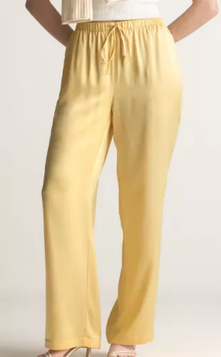 100% Washable Silk Drawstring Wide Leg Pants